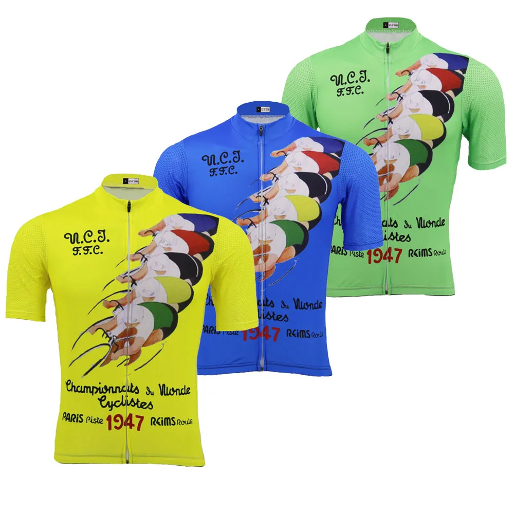 

1947 classic cycling jersey men Short sleeve bike wear jersey ropa Ciclismo maillot outdoor blue yellow green cycling clothing
