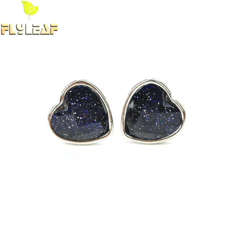 

Flyleaf 925 Sterling Silver Heart Shaped Black Purple Sand Earrings For Women Simple Earings Fashion Jewelry