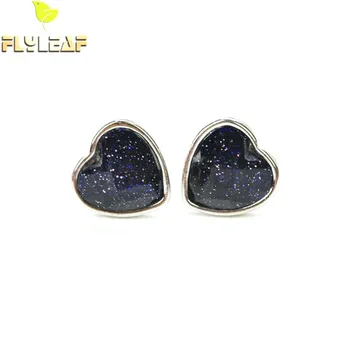 

Flyleaf 925 Sterling Silver Heart Shaped Black Purple Sand Earrings For Women Simple Earings Fashion Jewelry