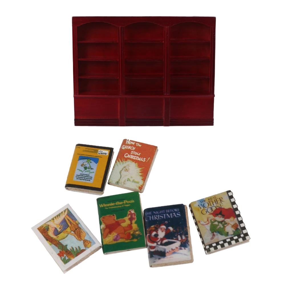1:12 Doll House Miniatures Wooden Bookcase Bookshelf Books 6pcs Study Supplies Study Room Decor