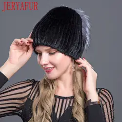 JERYAFUR 2018 русский модный мех норки Лыжная шапка для зимние женские пуловер и шапка поездки норки меха лисы вязаная шапка внутренний вкладыш