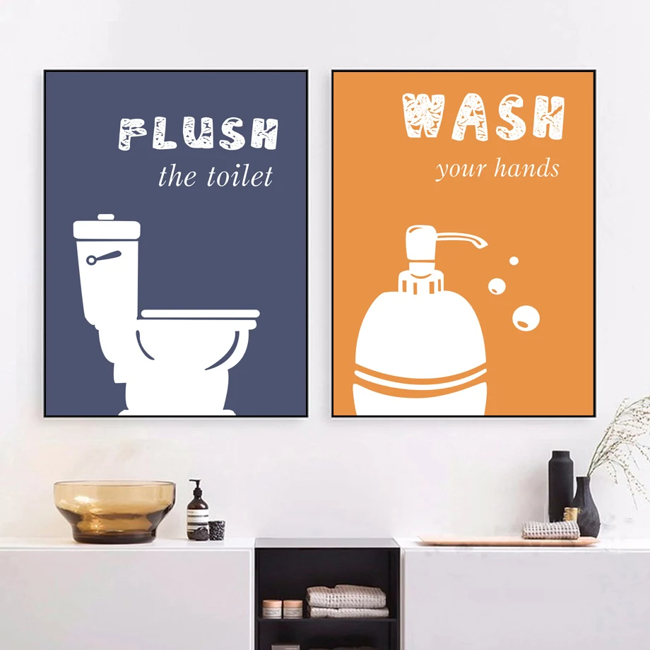 

Cartoon Colorful Towel Shampoo Toilet Quotes Wall Art Canvas Painting Nordic Posters And Prints Wall Pictures For Bathroom Decor