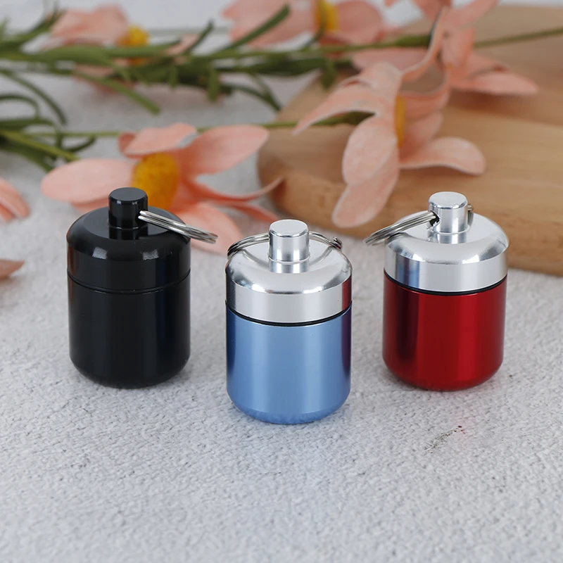 1PC Mini Waterproof Aluminum Alloy Pill Box Case Bottle Cache Drug Holder Container Keychain Medicine Box Health Care Random