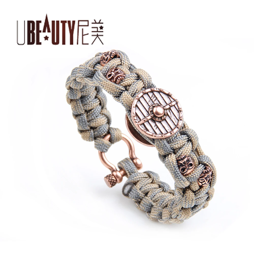 Men's Handmade DIY Nylon Bracelets Personality Copper Spartan ShieTrendy Cuff Bangles&Bracelets