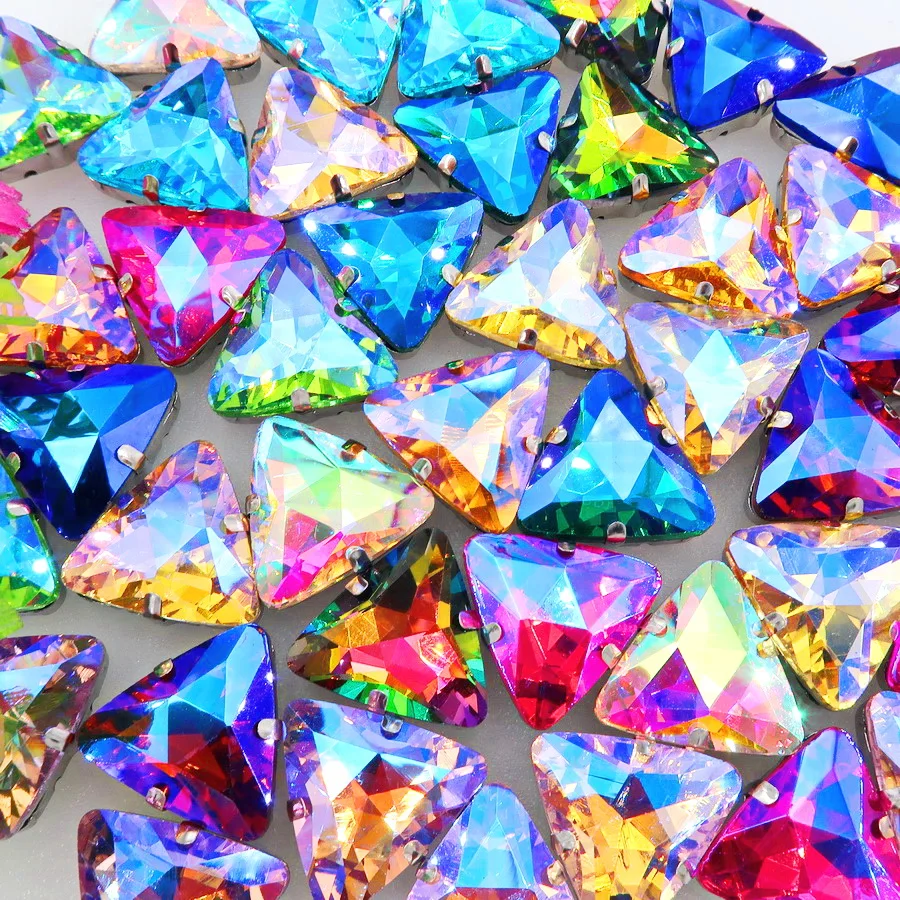 AB colors Silver claw settings 18mm Triangle shape glass Crystal Sew on rhinestone beads garments shoes handicraft diy trim | Дом и сад