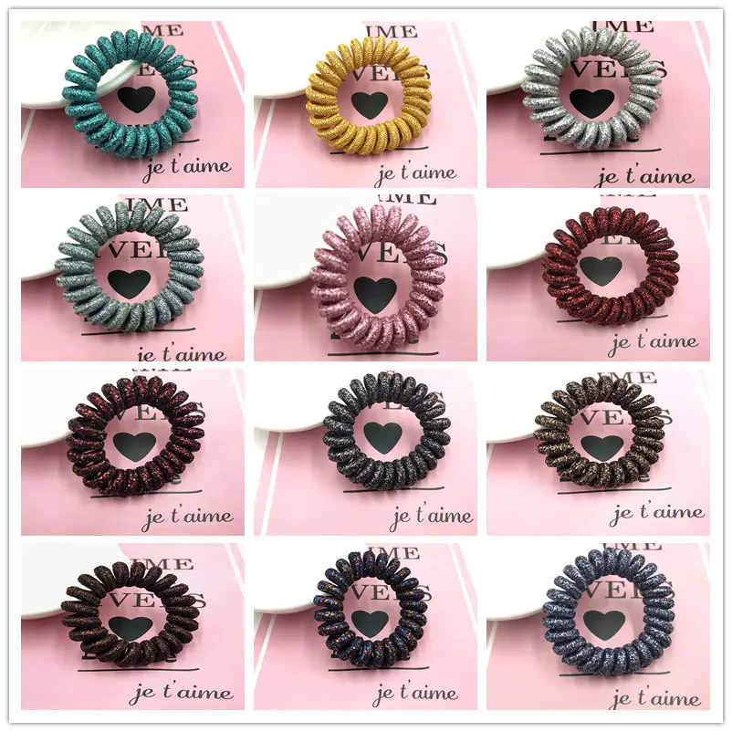 عالية الجودة بريق معدني سلك الهاتف مرونة رباط شعر ماتي ذيل حصان حامل سوار المرأة Scrunchies متنوعة الألوان