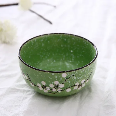 1 шт., керамическая чаша сливы, бытовая миска для риса, детская маленькая миска, посуда, миска для супа - Цвет: Green