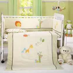 7 шт. хлопок детские кроватки постельного белья, мальчик и девочка, бежевый и синий, лоскутное одеяло, лист, бампер