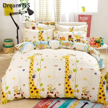 

AHSNME Giraffe 3pcs Bedding Set 100% Cotton Duvet Cover Sets Cartoon Animals Child Bedlinens Single Double Bed King Size