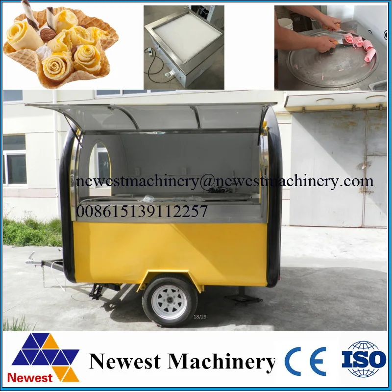 

By sea shipping Fry ice cream roll food cart, mobile food trailer selling ice cream roll color OEM