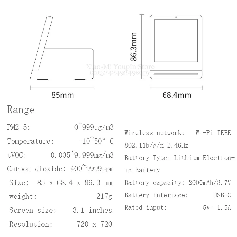 Xiaomi Clear Grass Air Detector 3," ips сенсорный экран для мобильного управления комплексным монитором PM2.5 управление через приложение для внутреннего и наружного использования