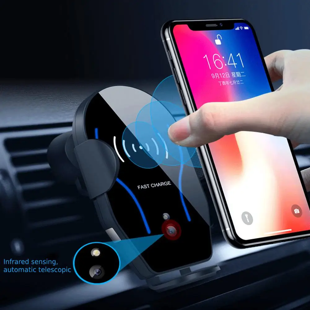 

l Car Mount Qi Wireless Fast Charger Charging Automatic Infrared Sensor Phone Holder for iPhone X 8