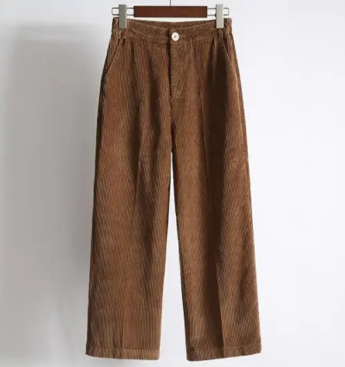 Rihschpiece весенние бархатные широкие брюки женские вельветовые шаровары с высокой талией теплые Свободные повседневные спортивные брюки RZF1550 - Цвет: Коричневый