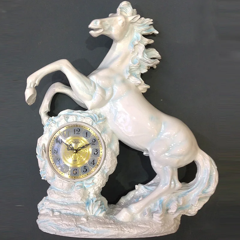TUDA Free Shipping 12 inch Large Table Clock European Retro Style Horse