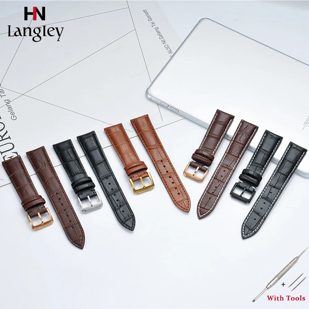 

19mm 20mm 21mm 22mm 23mm 24mm Band Genuine Leather Cowhide Wristwatch Straps Stainless Steel Buckle Wristbands Watch Accessories