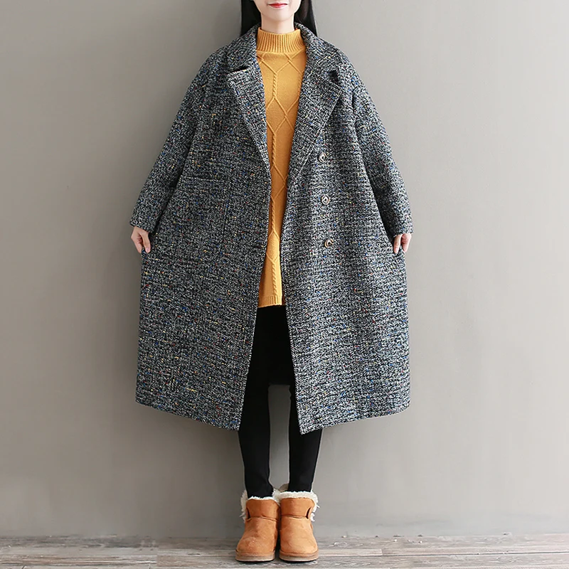 

Large size straight Slim fit long section single-breasted woolen coat women 2019 winter new woolen coat 200 kg loose Woolen coat