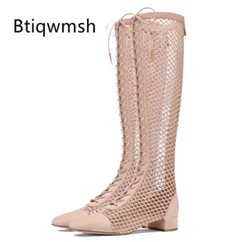 

2019 Cool Knee High Boots Women Round Toe Cross Strap Low Heel Shoes Woman Fashion Ankle Boots For Summer