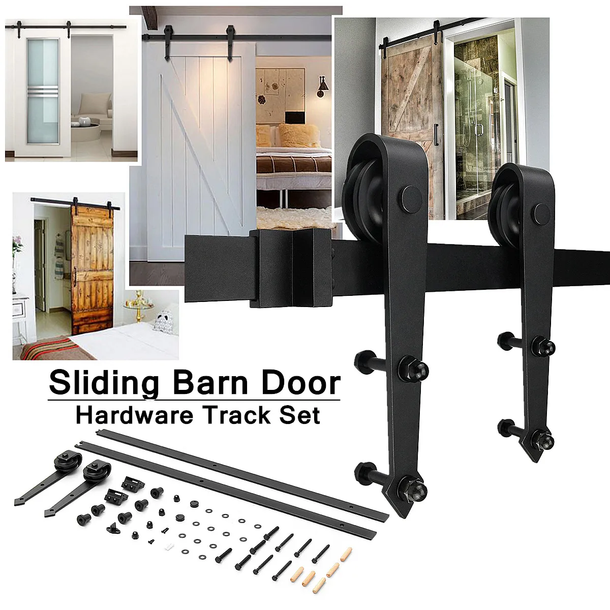

Sliding Barn Door Hardware Track Set for Barn/Solid Wood Door With Rubber Ring Arrow Type Carbon Steel Strong Bearing Capacity