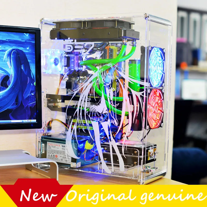 

390*170*440mm DIY QDIY full Transparent MicroATX Acrylic Computer Case water cooling Vertical Gaming Chassis gabinete computador