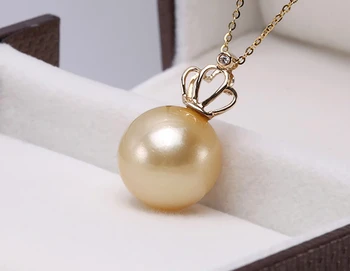 

Natural Pearl Necklace Elegant 12mm Round Golden South Sea Pearl Pendant Necklace in 14k Yellow Gold 18"