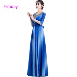 Fishday Вечерние платья Длинные халаты синий торжественное платье для женщин Элегантный Abendkleider длинное вечернее платье 2019 мать невесты E20