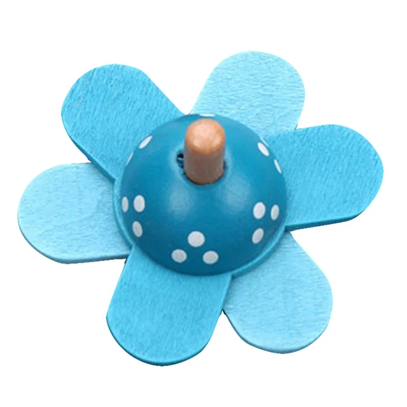 Kids Wooden Toys Flower Rotate Spinning Top Wooden Toys For Chidren
