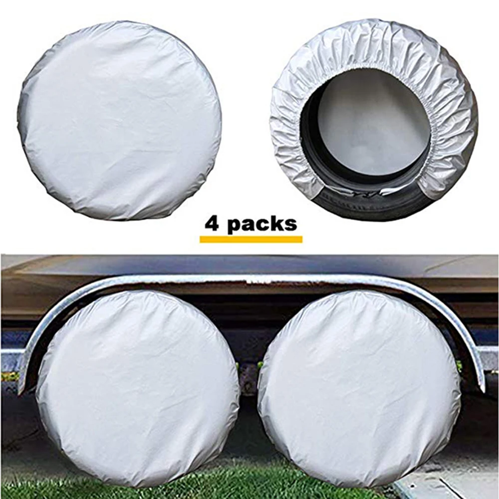 Kayme Four-Layer Tire Covers Set Of 4 For Rv Travel Trailer Camper SUV Vinyl Wheel Sunscreen,Rain and Snow Protection Waterproof