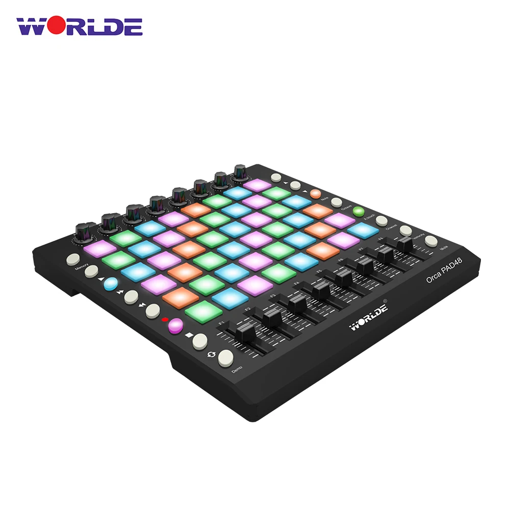 

WORLDE PAD48 USB MIDI Drum Pad Controller 48 RGB Backlit Pads 8 Knobs 16 Buttons 8 Sliders with USB Cable Musical instruments