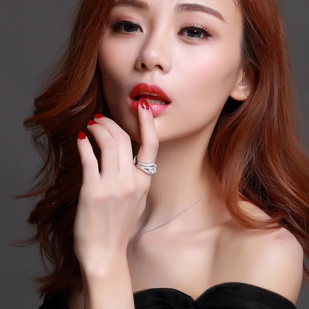 DreamCarnival 1989 Deluxe Stacking Ring 2 pieces set Hot sell High grade Lover rings Gift for Valentine Love jewelry SJS19499