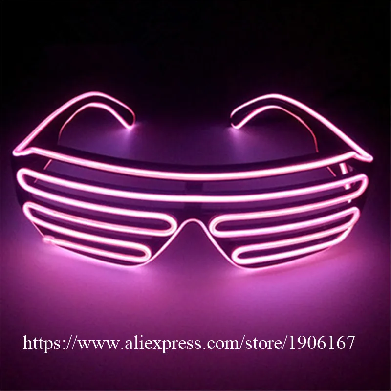 Free shipping Blue el glasses El Wire Fashion Neon LED Light Up Shutter Shaped Glow Rave Costume Party DJ Bright SunGlasses01