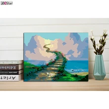 Новые бескаркасные настенные картины растягивающиеся в далёкую лестницу живопись по номерам домашний декор Ручная роспись маслом на холсте