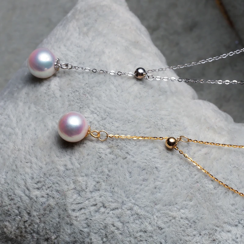 WHITE GOLD YELLOW GOLD Y necklace white pearl