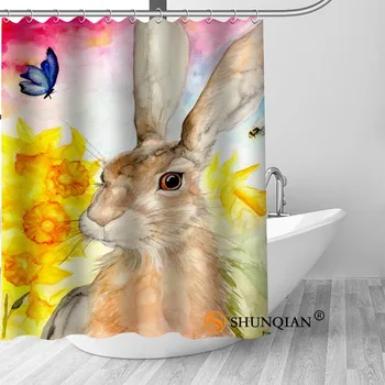 

Custom rabbit paint Bath Curtain Fabric Modern Shower Curtain bathroom beautiful Curtains Bath decor