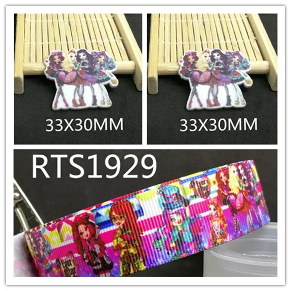 

7/8inch 100yard ribbon and 100pcs resin 1 set printed cartoon printed ribbon and resin RTS1929