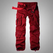 MIXCUBIC 2017 Autumn Korean style washing wine red cotton overalls pants men casual loose Multi-pocket cargo pants for men,28-42