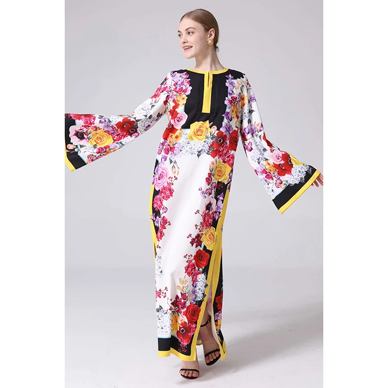 

HIGH QUALITY New Fashion 2019 Runway Maxi Dress Women's Long Sleeve Gorgeous Floral Print Loose Long Dress