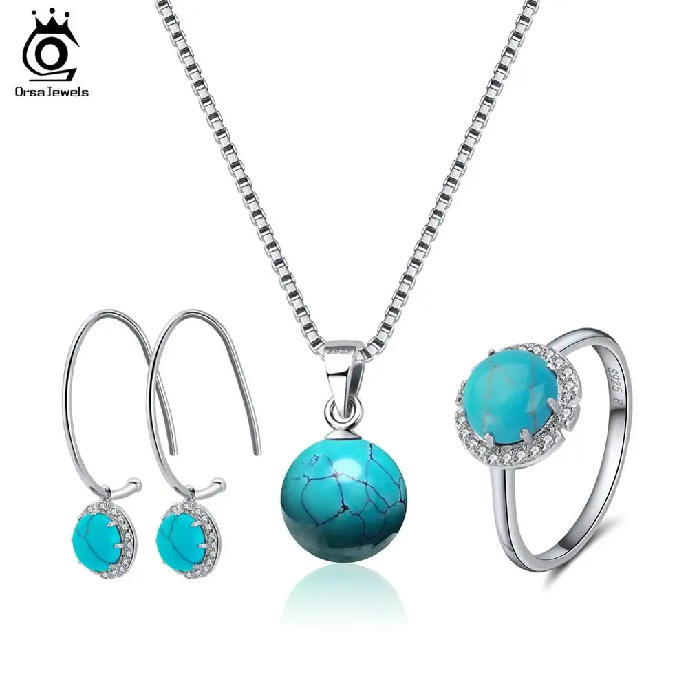 ORSA JEWELS серебряные женские ожерелья и кулоны из натуральной 925 пробы с бирюзой, цепочка с натуральным камнем, серебряные ювелирные изделия OSN87
