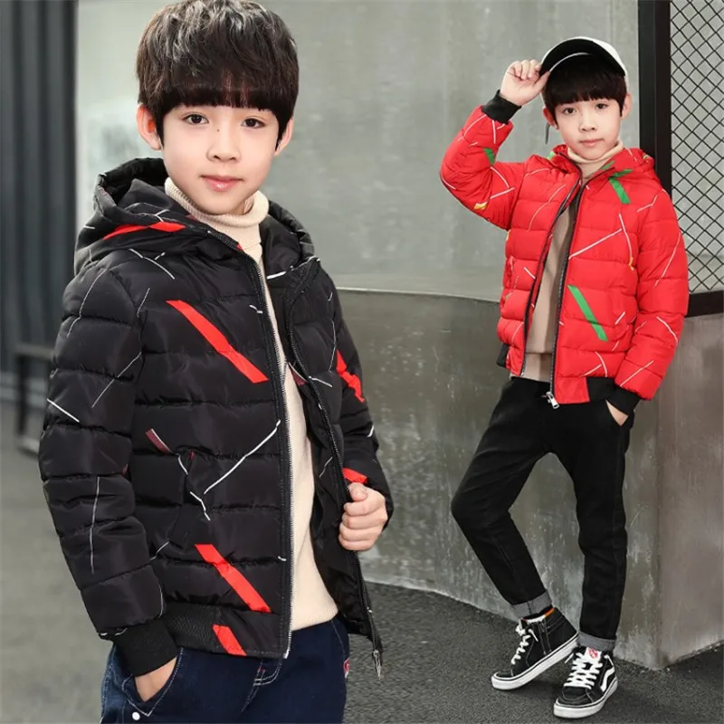

2018 Baby Boys Autumn Winter Thick Warm Jacket Kids Hooded Casual Striped Coats Kids Outerwear Down Cotton-Padded Winter Coats