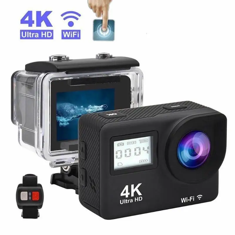 4K Экшн-камера, сенсорный экран, wifi, двойной экран, 12 МП, камера на шлем, 30 м, водонепроницаемая, DV, 170 градусов, широкоугольный объектив, Спортивная камера