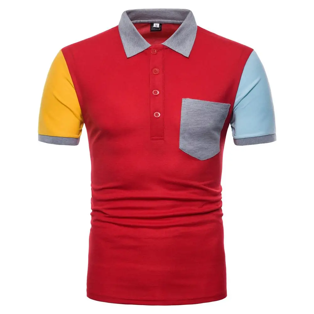 Polo Shirt Men's Clothing Tops Tees Shoulder Stitching Color Short sleeve Men POLO shirt Black White Red