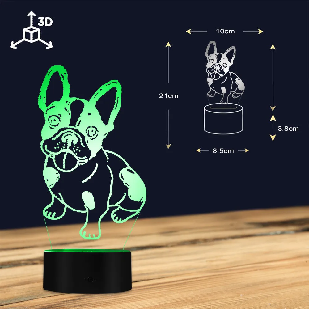 3d эффект мышечный Французский бульдог ручная работа Иллюзия ночник