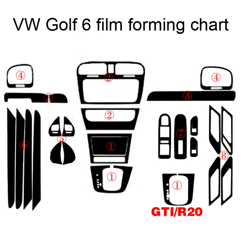 Для Volkswagen VW Golf 6 GTI MK6 R20 внутренняя Центральная панель управления дверная ручка наклейки из углеродного волокна наклейки для стайлинга автомобилей