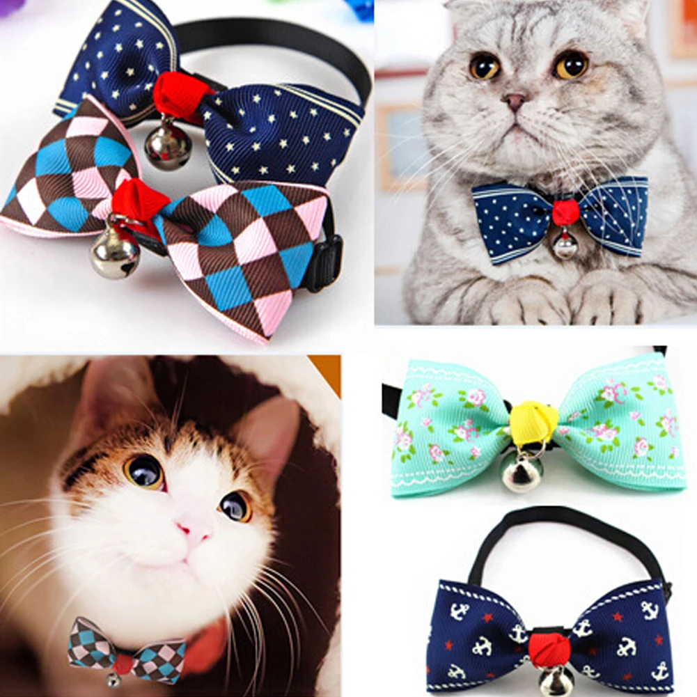 

New Adjustable Dog Cat Puppy Cute Leopard Print Bow Tie Necktie necklace Bowknot Pet Supplies With Bells
