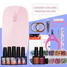 Набор для ногтей с 6 Вт Светодиодный светильник для начинающих инструменты для дизайна ногтей Дизайн ногтей в домашних условиях УФ-Полировка маникюрный набор 5 разноцветный Гель-лак для ногтей набор лака