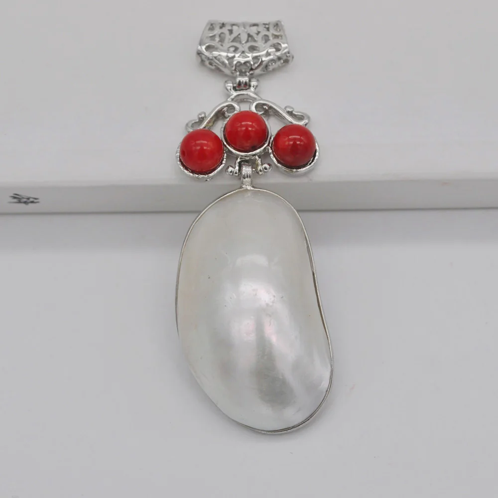 

Natural White Pearl Shell Red Sea Coral Pendant Jewelry For Gift S145