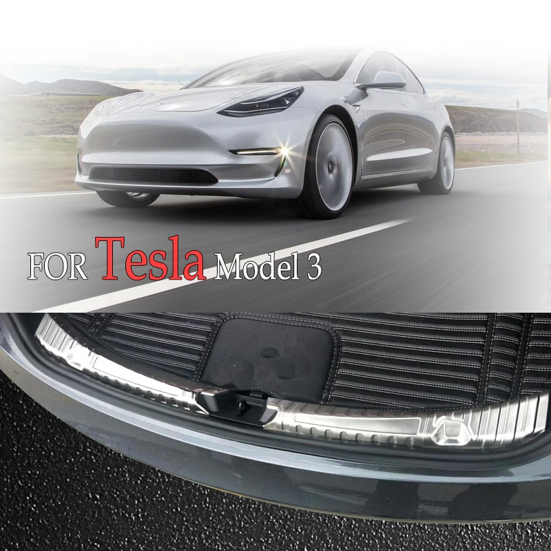 

Karcng Stainless Steel Protector Interior Rear Trunk Pad Fender Sticker Cover Car Styling Accessories for Tesla Model 3