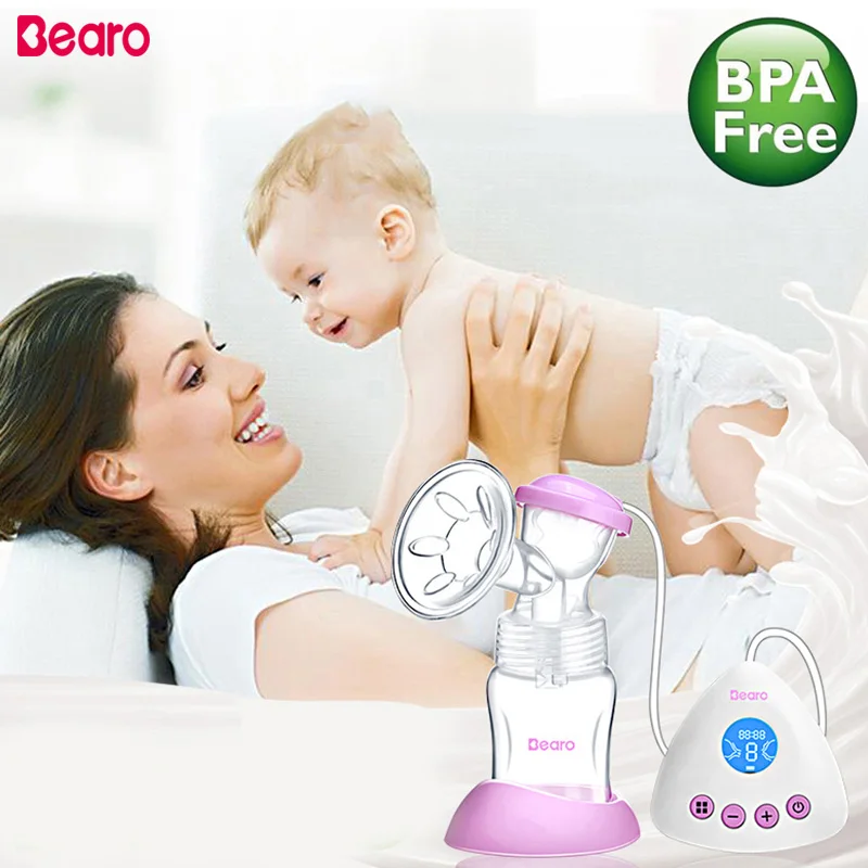 Bearo Electric Breast Pumps LED Display USB Rechargeable Battery BPA Free Powerful Nipple Suction Breast Feeding With Box