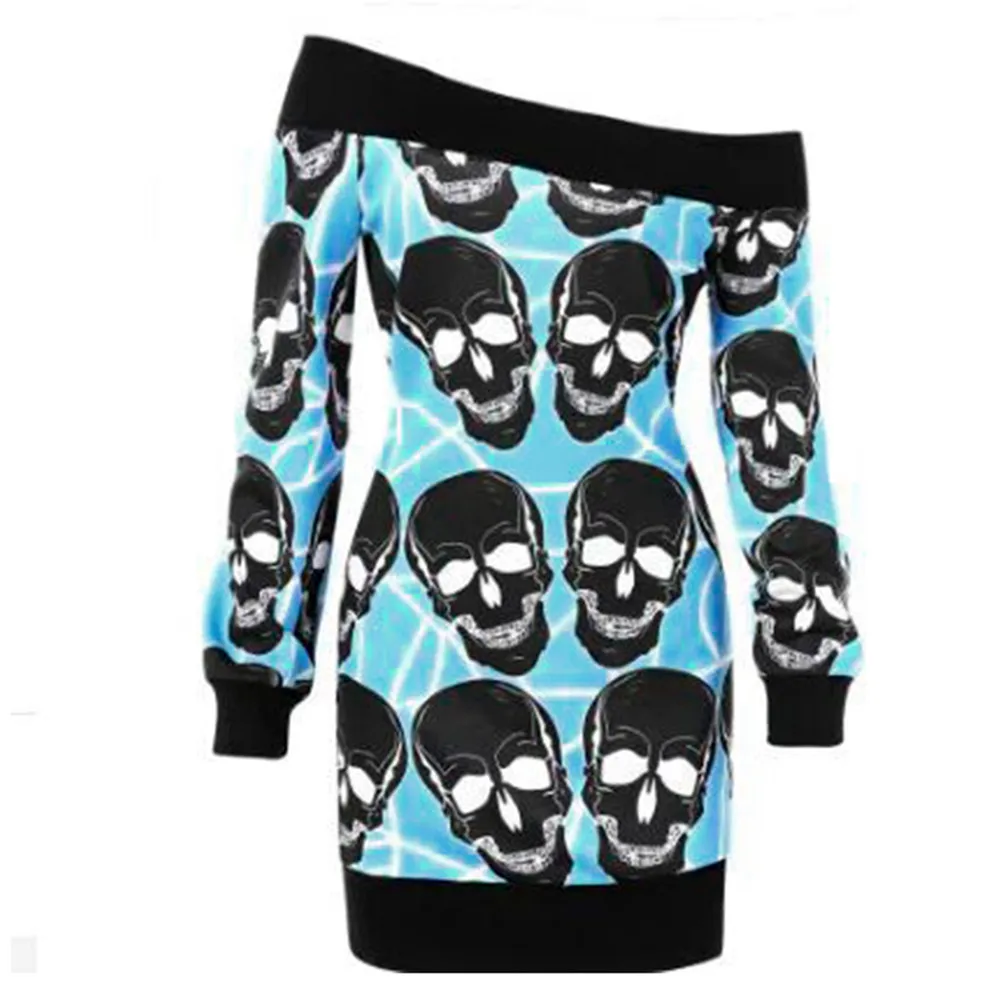 

Women Fashion Blouse Plus Size hoodies Off Shoulder Long Sleeves Skulls Print Tops Blouse Sweatshirt sudadera mujer