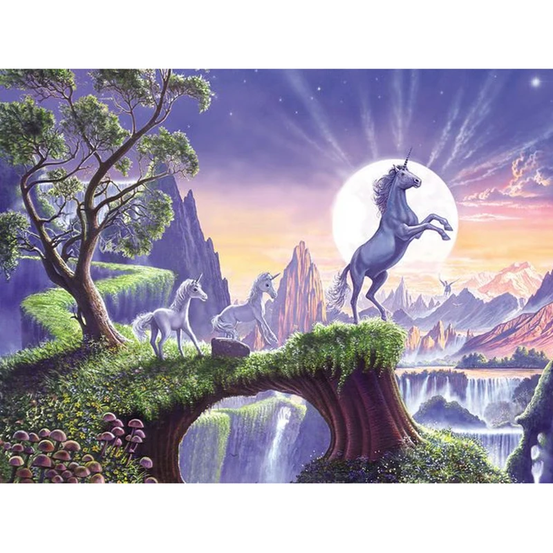 moonlight unicorn horse Animal DIY Digital Painting By Numbers Modern Wall Art Canvas Unique Gift Home Decor 40x50cm | Дом и сад
