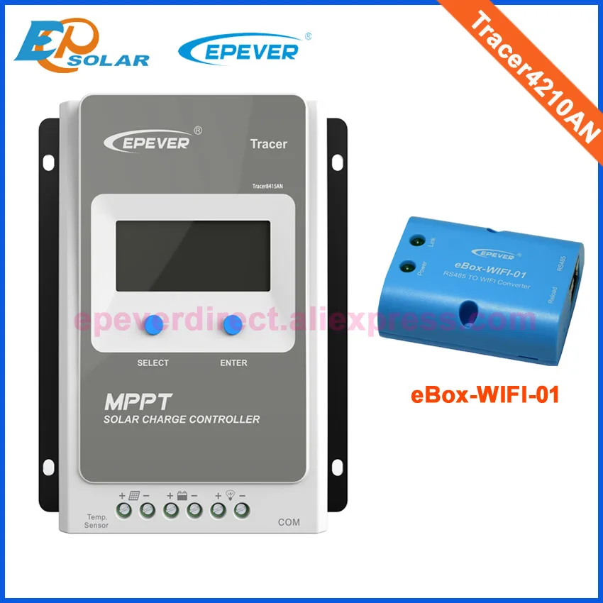 

MPPT controller 40A 12V 24V EPSolar EPEVER Solar regulator Tracer4210AN+eBOX-Wifi-01 wifi adapter Mobile Phone APP mode